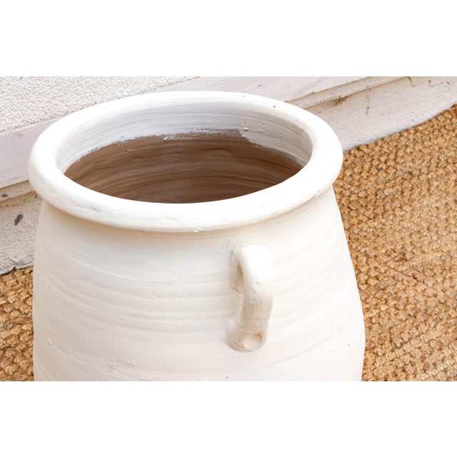 Contemporary Handpainted Mykonos White Planter With Handles For Sale - Image 3 of 8