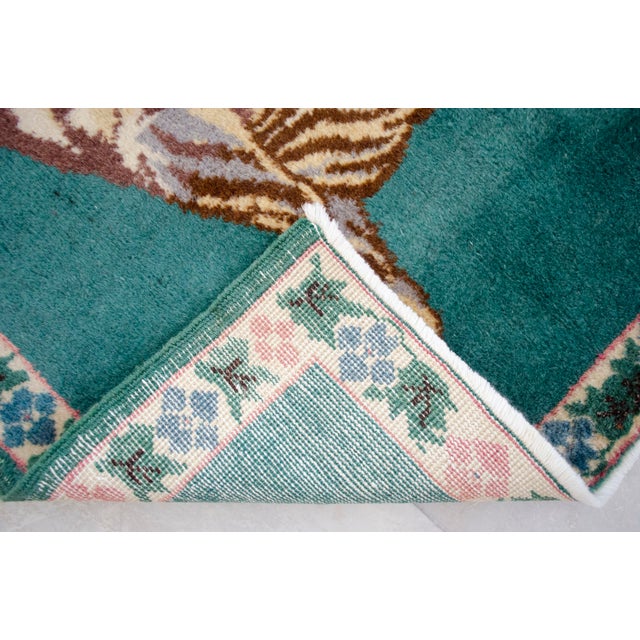 1980s Hand-Knotted Small Turkish Rug, Tiger on Attack Theme Wellcome Mat Entry Decor - 33" X 44" For Sale - Image 13 of 14