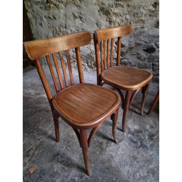 Industrial Vintage French Bistro Chairs by Mahieu & Guillaume, 1930s, Set of 4 For Sale - Image 3 of 18