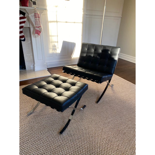 Metal Knoll Barcelona Chair and Stool For Sale - Image 7 of 7