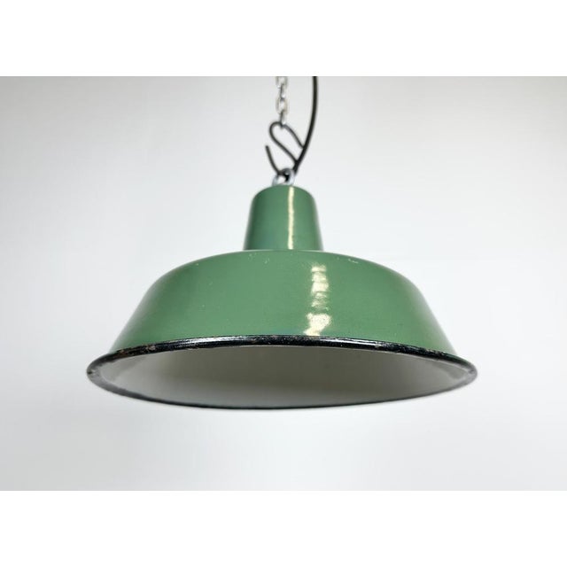 Green Small Industrial Green Enamel Pendant Lamp, 1960s For Sale - Image 8 of 16