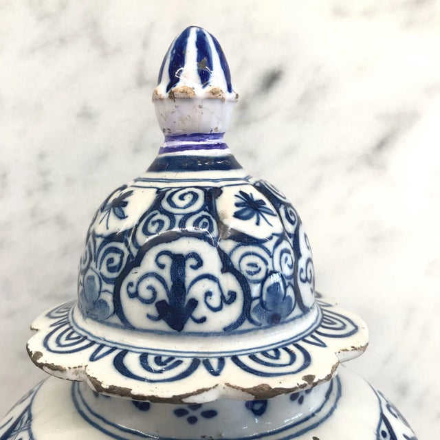 Asian Delft Blue and White Vase With Top For Sale - Image 3 of 12