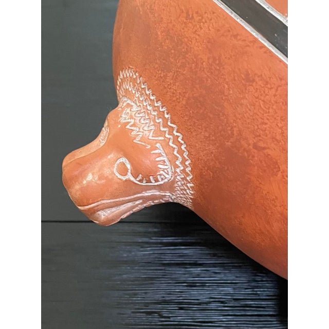 Terra Cotta Vintage Leopoldo De Mexico Aztec Red Clay Pottery Pot or Vase For Sale - Image 8 of 10