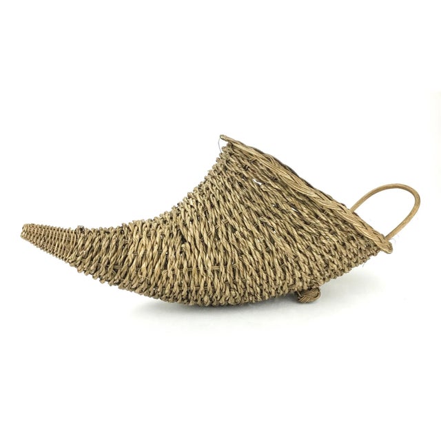 Vintage Horn of Plenty Cornucopia Wicker Straw Basket For Sale - Image 4 of 7