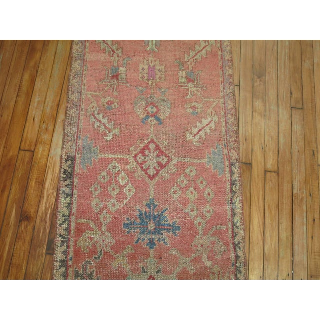 Asian Antique Pink Antique Turkish Oushak Runner - 2'5" x 11'5" For Sale - Image 3 of 9