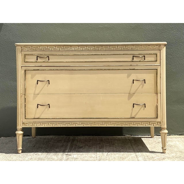 Mid 20th Century Vintage Distressed Greek Key Chest of Drawers For Sale - Image 5 of 12