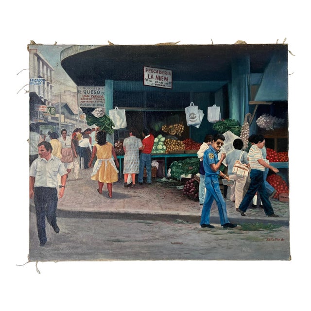 1980's Napoleon Havana Street Market Scene Oil Painting For Sale