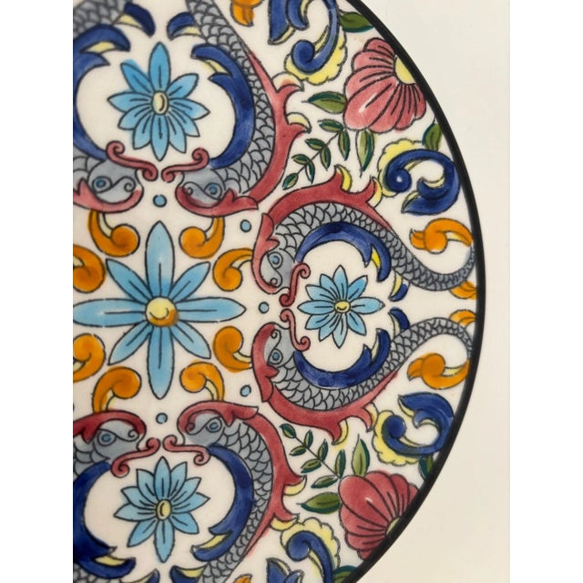 Late 20th Century Vintage Spanish Ceramar Talavera Wall Plate Hand-Painted 7 In. Jewel Tone Colors For Sale - Image 5 of 8