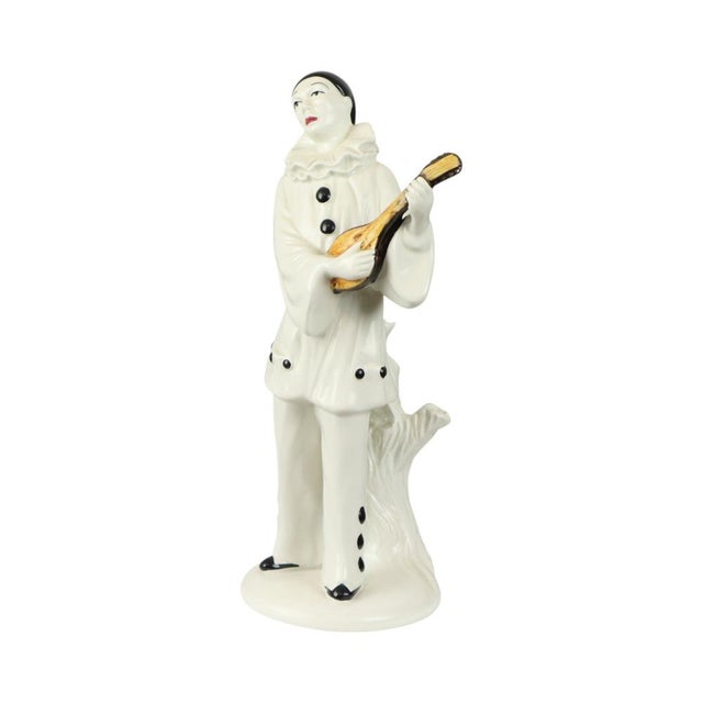 Vintage Ceramic Pierrot Statue with Lute, France, 1960s For Sale - Image 4 of 14