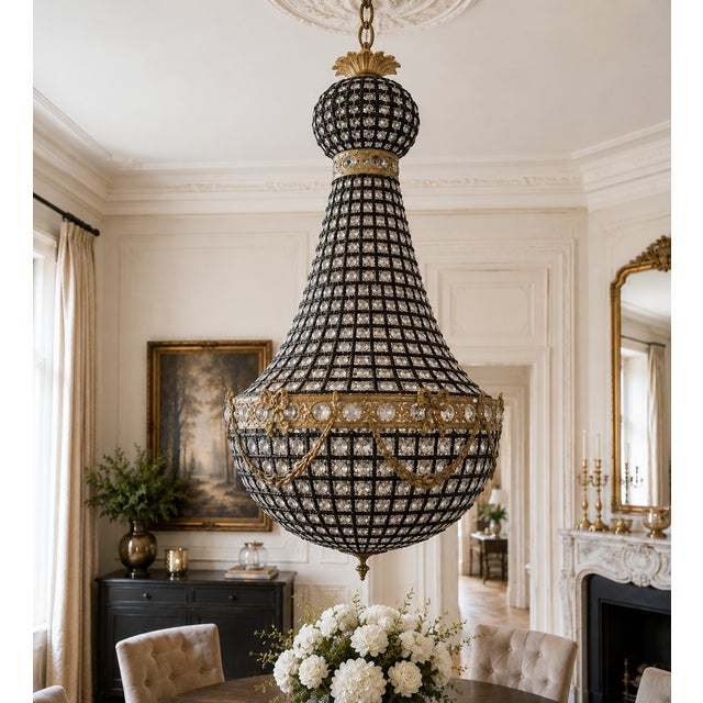 Gold Late 20thC French Louis XVI Black Gold Chandelier For Sale - Image 8 of 8