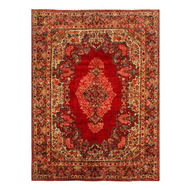 Red Antique Persian Sarouk 10' 3'' X 13'11'' For Sale - Image 4 of 4