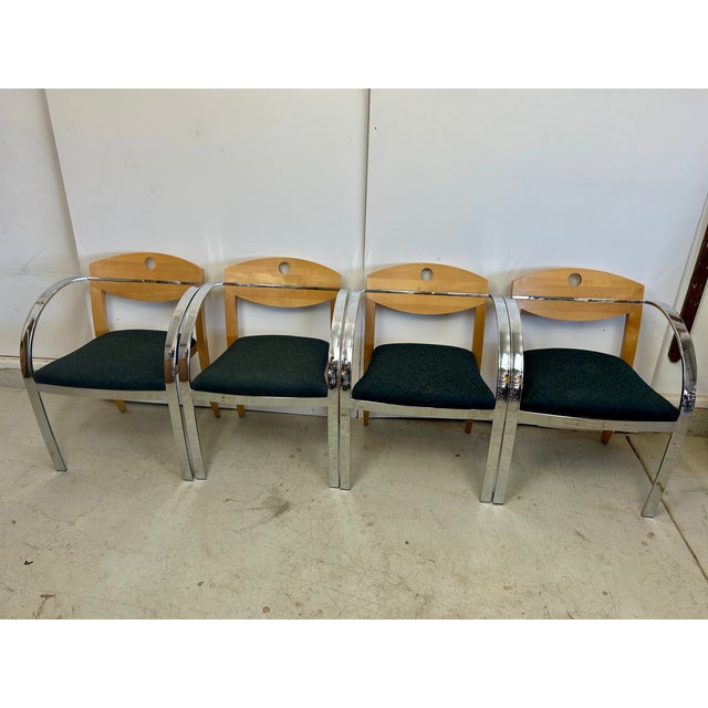 Vintage Paoli, Inc. Chrome & Light Wood Armchairs – Set of 4 For Sale In Las Vegas - Image 6 of 7