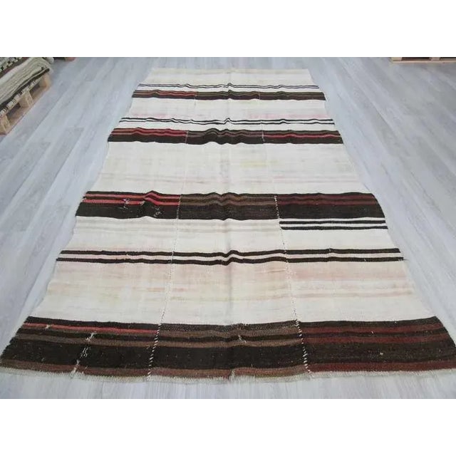 Turkish Vintage Turkish Hemp Striped Kilim Rug - 6′2″ × 11′2″ For Sale - Image 3 of 6