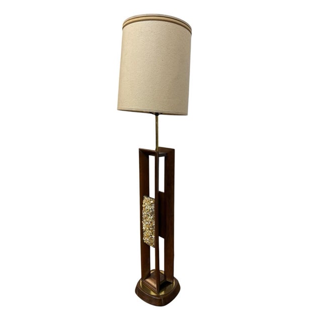 Mid-Century Modern 1960s Mid-Century Modern Walnut Brass Sea Shell Table Lamp W/Original Drum Shade For Sale - Image 3 of 13