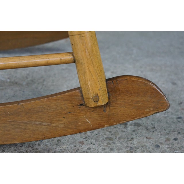 Antique Early American Country Farmhouse Oak & Maple Spindle Back Rocking Chair For Sale - Image 16 of 18