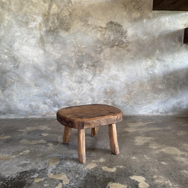 Small Wabi-Sabi Oval Teak Occasional Stool For Sale - Image 6 of 18