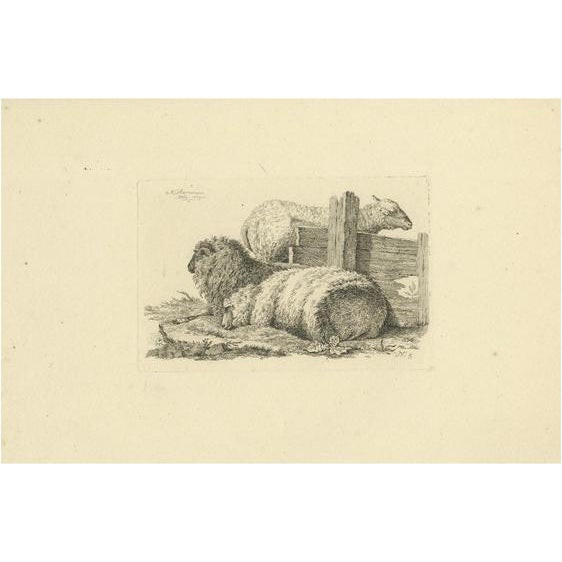 Oberman, Three Sheep Resting, 1810, Etching on Paper For Sale