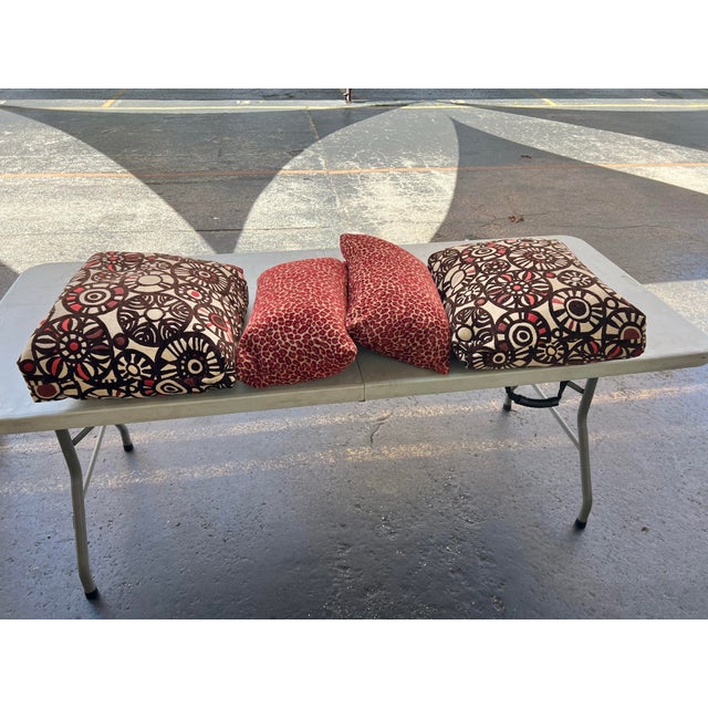 Vintage Colonial Mission Style Modern Upholstered Wood & Cane Back Chairs With Pillows - 6 For Sale - Image 10 of 10