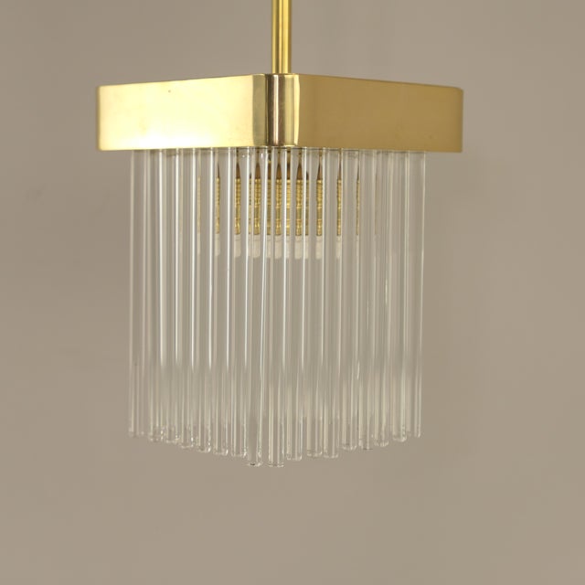 Brass Hanging Lamp with Glass Rods, Italy, 1960s, in Very Good conditions. Designed 1960 to 1969 European Plug (up to...