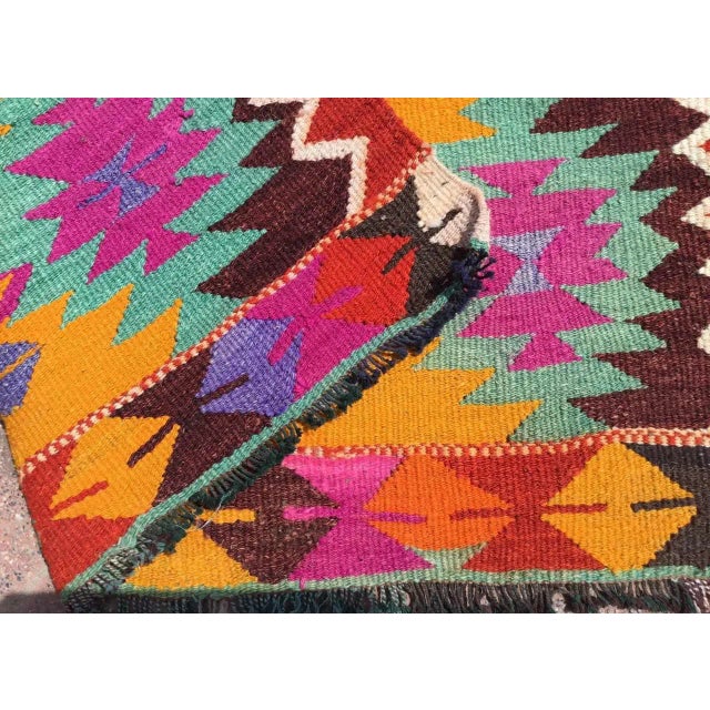 Textile Small Colorful Handmade Turkish Kilim Rug - 35" X 48.5" For Sale - Image 7 of 8