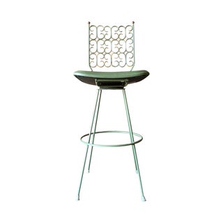 Salterini Painted Wrought Iron Sage Green Barstool For Sale