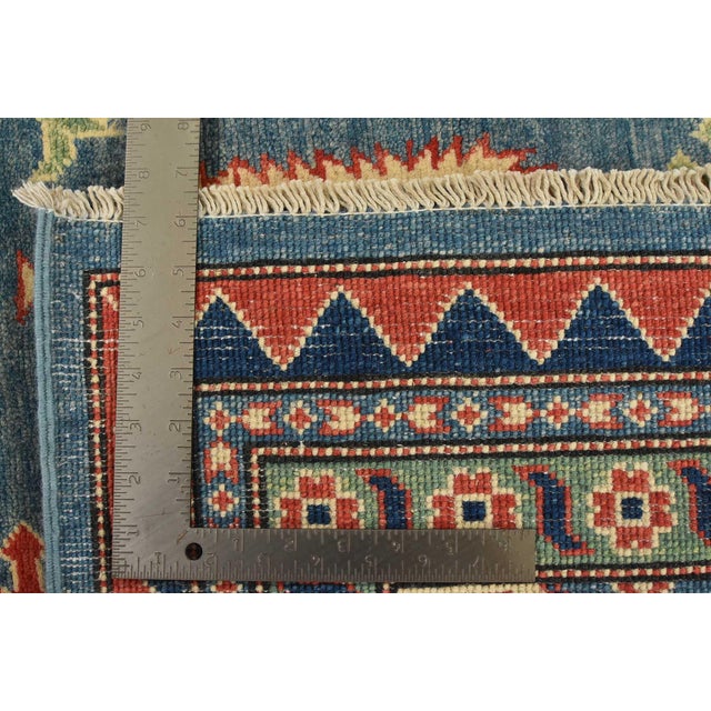 Kazak Rug 8’1” X 9’9” Blue Wool Tribal Hand-Knotted Oriental Carpet For Sale - Image 14 of 14