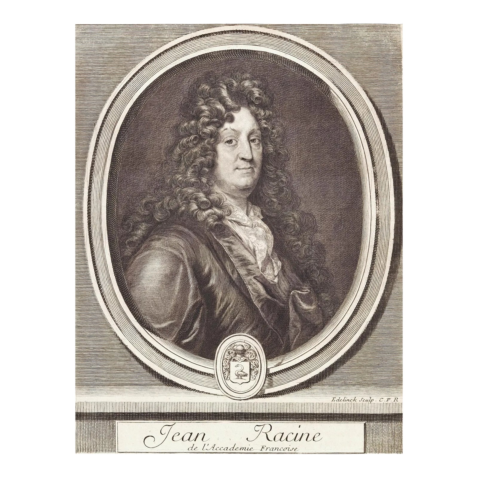 Jean Racine Portrait: 17th C. Engraving by Edelinck in Perrault's Les ...