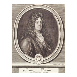 Jean Racine Portrait: 17th C. Engraving by Edelinck in Perrault's Les Hommes, 1696 For Sale