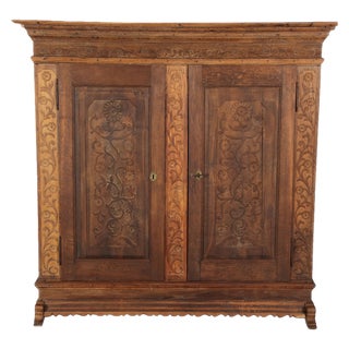 Baroque Wardrobe with Tendril Carving in Oak, 1750s For Sale