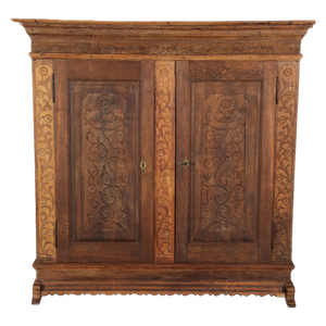 Baroque Wardrobe with Tendril Carving in Oak, 1750s