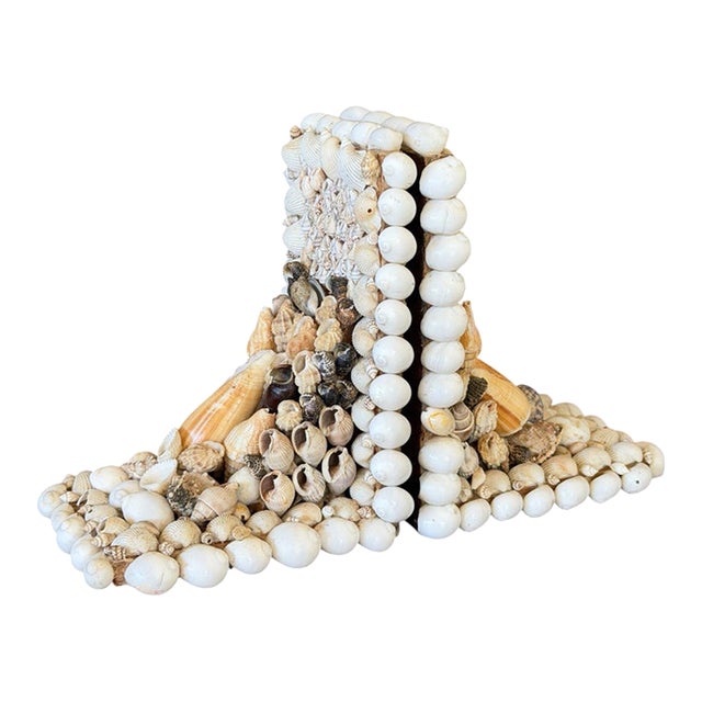 Pair Vintage Handcrafted Coastal Seashell Encrusted Coastal Bookends For Sale