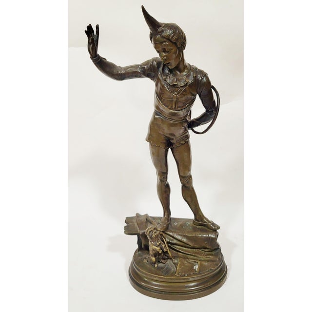 Antique French 19th C Harlequin & Poodle Bronze Statue Signed A. Barye For Sale - Image 14 of 14