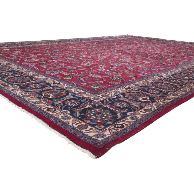 78568 Antique Persian Mashhad Rug, 11'03 x 16'08. Emulating stately decadence with incredible detail and texture, this...