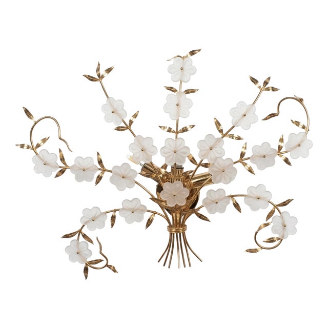 Large Wall Sconce with 20 Murano Glass Flowers and 3 Lights, 1980s For Sale