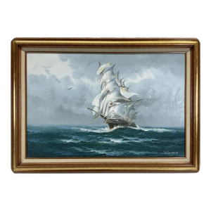 1970’s Large Signed and Framed Tall Ship Painting, Oil on Canvas, 42” X 30”