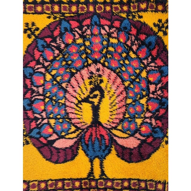 Peacock Tapestry or Rug by Ege Taepper, Denmark, 1970s, in Flawless conditions. Designed 1970 to 1979 This piece is...