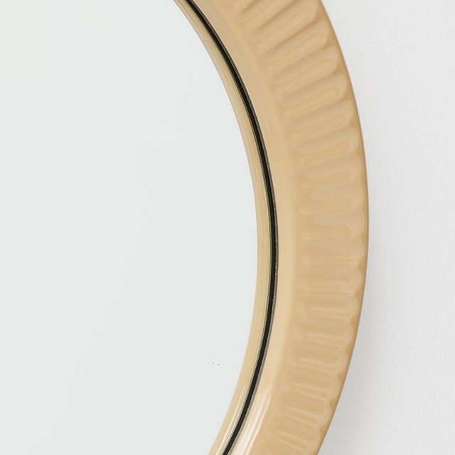 Wood French Round Mirror with Beige Glazed Ceramic Frame, 1960s For Sale - Image 7 of 15