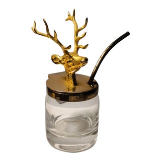 Antique Ormolu Figural Stag Head Mustard Jar, Circa 1920 For Sale