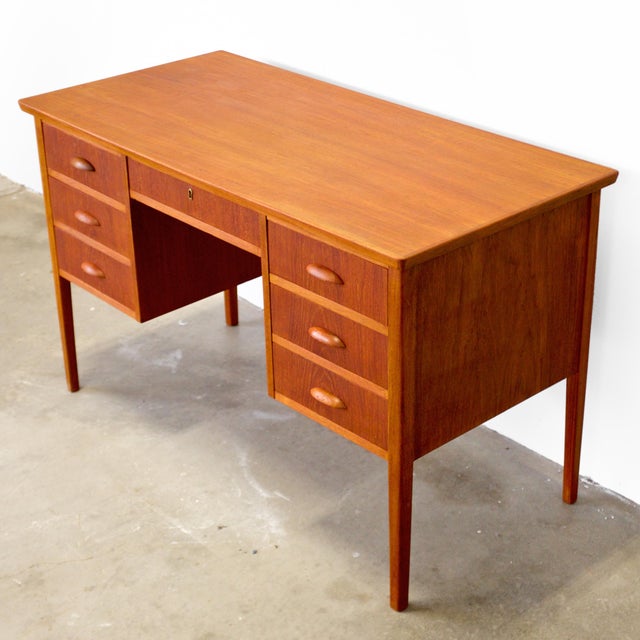 Brown 1950s Danish Teak Writing Desk For Sale - Image 8 of 11
