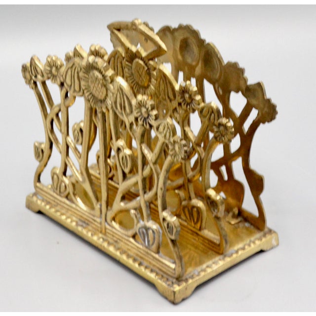 Metal Early Art Nouveau English Brass Sunflower Letter Rack For Sale - Image 7 of 10