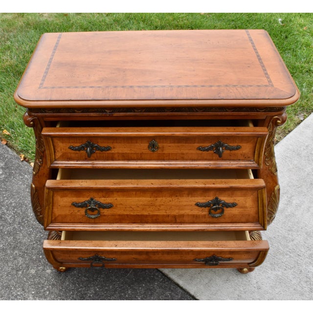 Legacy Carved Pine Chest Bombe French Provincial 3 Drawer Bachelors Chest W/Gold For Sale - Image 11 of 15