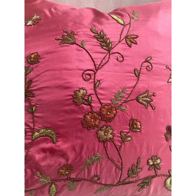 2020s Zardozi Floral Embroidered Accent Decorative Silk Pillow Cover For Sale - Image 5 of 9