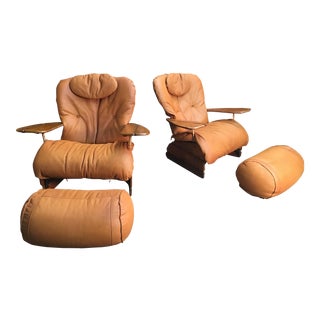 Late 20th Century Pacific Green Havana Lounge Chairs & Ottomans- Set of 4 For Sale