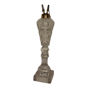 Antique 14" Tall Victorian Cut Glass Oil Lamp Fluid Burner Snuff Caps C1880
