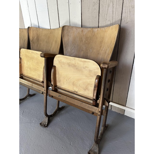 1940s Vintage Four Row Cinema Armchairs in Bentwood and Patinated Tubular Steel, 1940s For Sale - Image 5 of 9