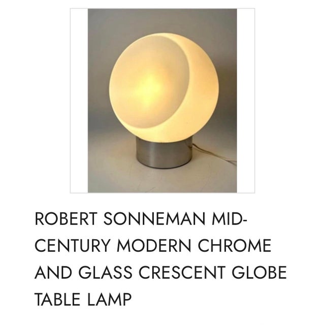 1960s Robert Sonneman Vintage Mid Century Modern Crescent Chrome and Glass 3-Way Table Lamp For Sale - Image 18 of 18