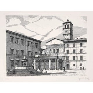 Giuseppe Malandrino, The Church of S. Maria In Trastevere, Etching, 1970s For Sale