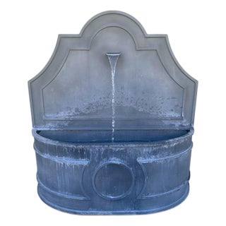 Vintage-Style Zinc-Finished Wall Fountain With Scalloped Backboard For Sale