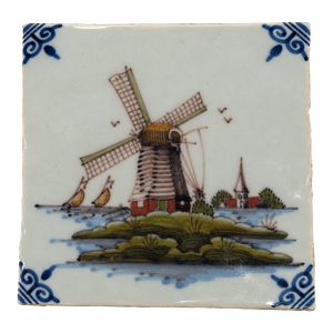 Vintage Royal Tichelaar Makkum Hand Painted Dutch Windmill Tile