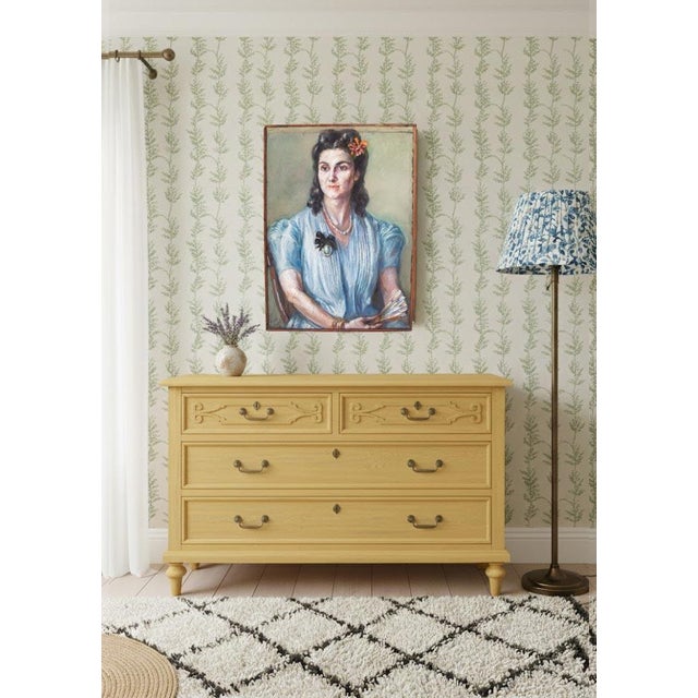 Elegant female portrait in pastel by the French artist Fanny Billaud in 1948. The work depicts a seated woman wearing a...